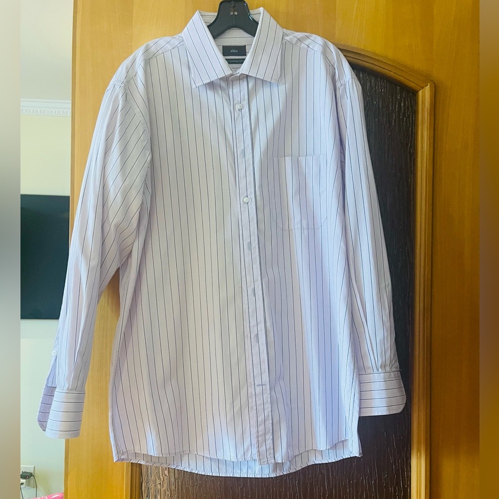 Alara Egyptian cotton men’s casual button down striped shirt Sz 17.5. 34-35